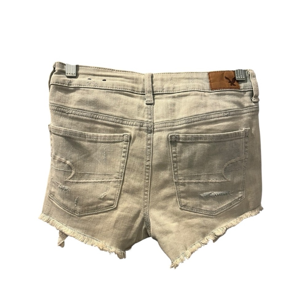 American Eagle Hi Rise Shortie Super Stretch Denim Shorts Size 2 Lace Pockets - Picture 6 of 8
